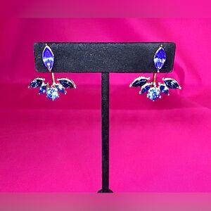 Deep Blue Rhinestone Jacket Earrings
